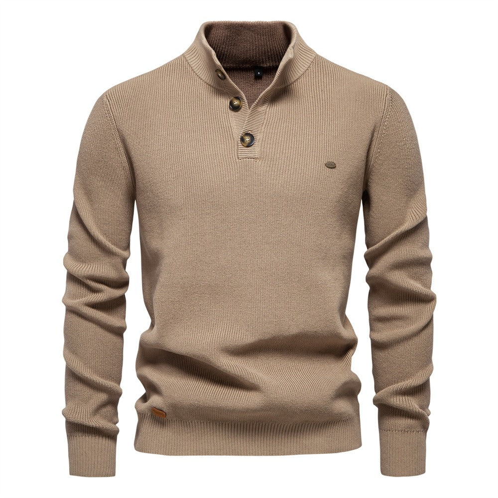 Men's Waffle Knit Button Neck Sweater