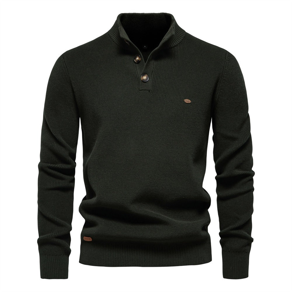 Men's Waffle Knit Button Neck Sweater