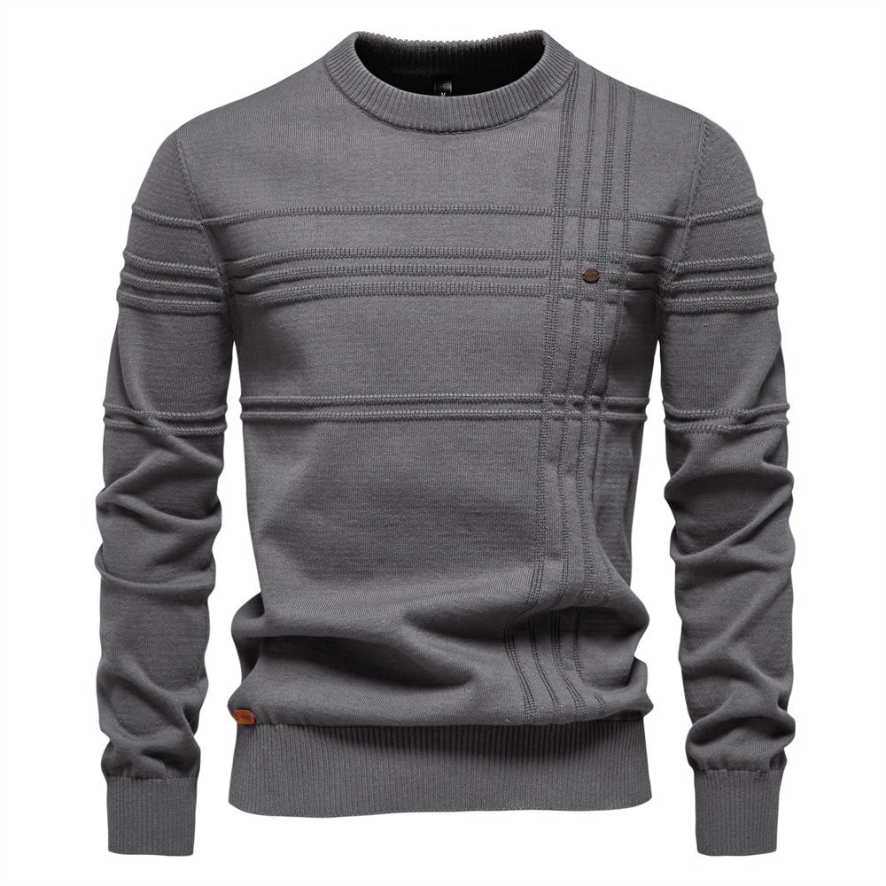 Men's Textured Stripe Crew Neck Knit Sweater