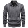 Men's Casual Textured Knit Full Zip Sweater