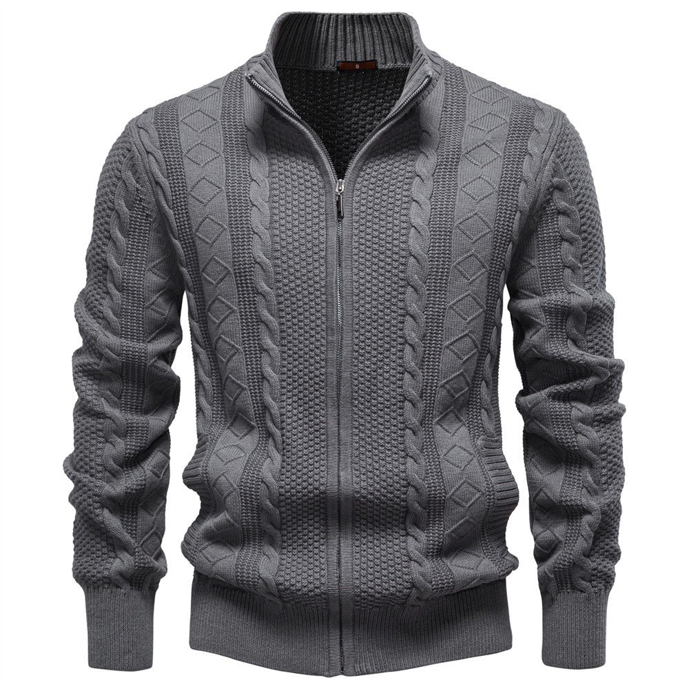 Men's Casual Textured Knit Full Zip Sweater