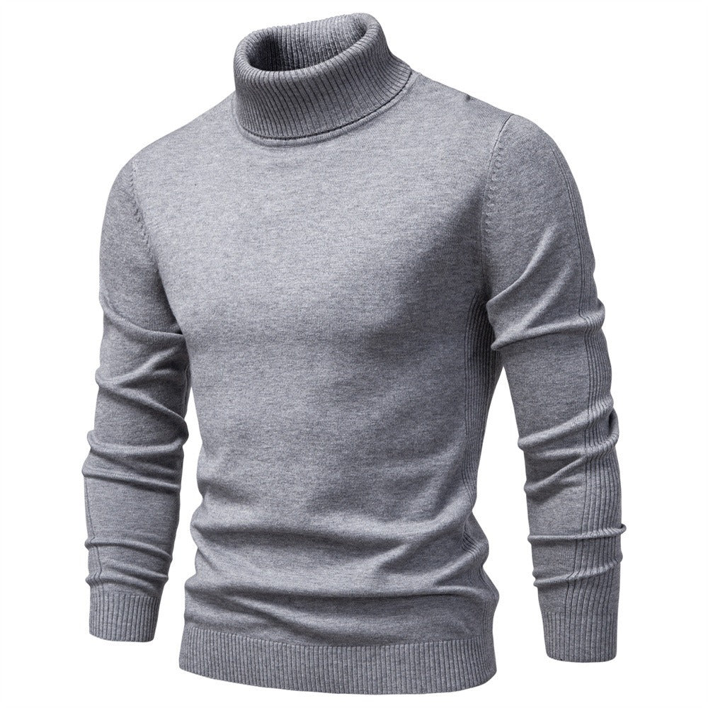 Men's Solid High Neck Knit Pullover
