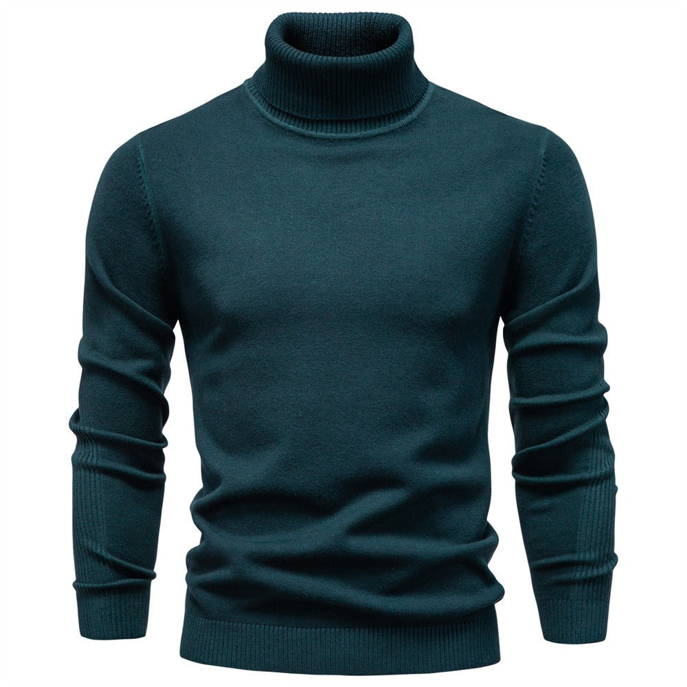 Men's Solid High Neck Knit Pullover