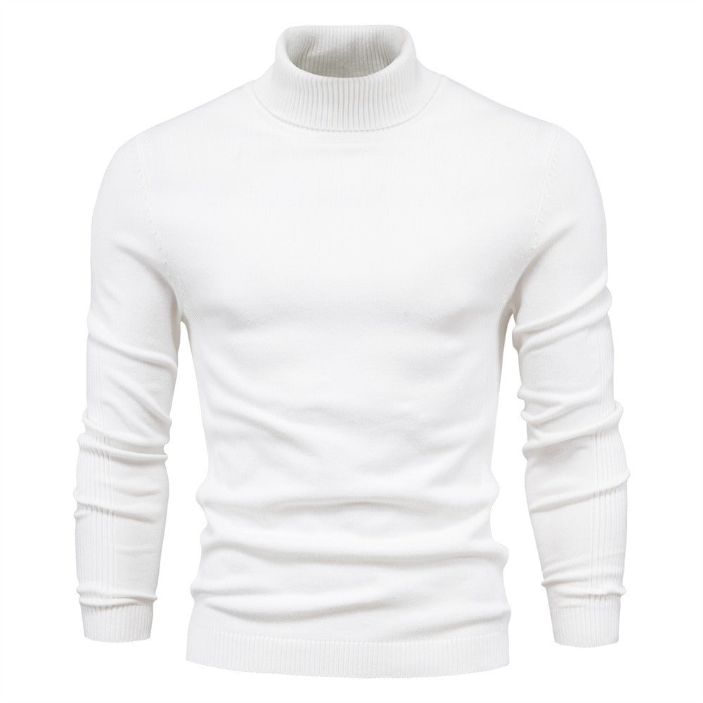 Men's Solid High Neck Knit Pullover