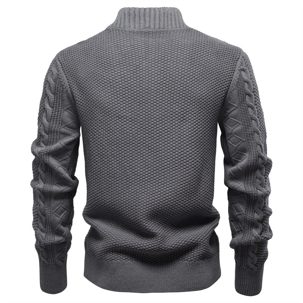 Men's Casual Textured Knit Full Zip Sweater