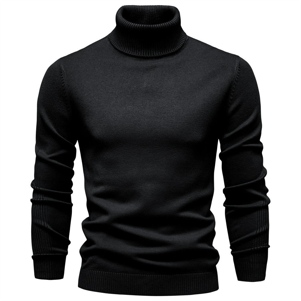 Men's Solid High Neck Knit Pullover