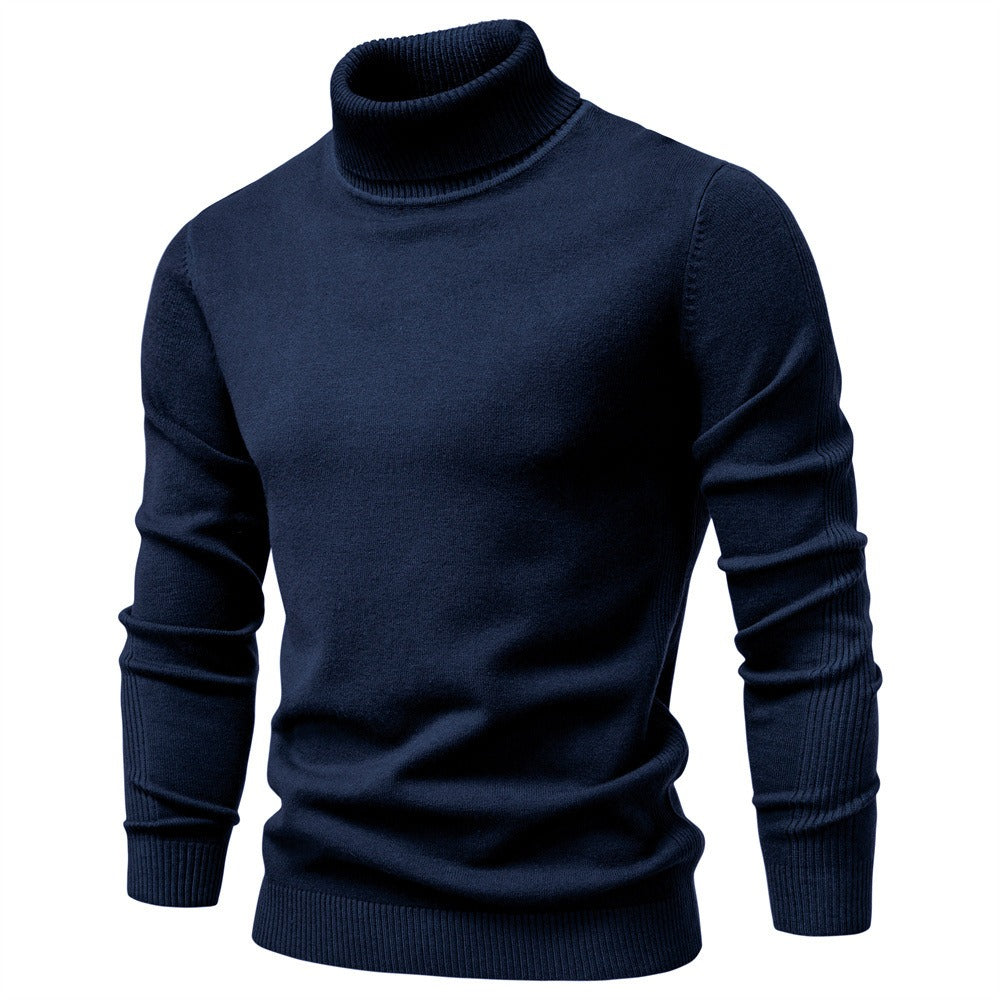 Men's Solid High Neck Knit Pullover