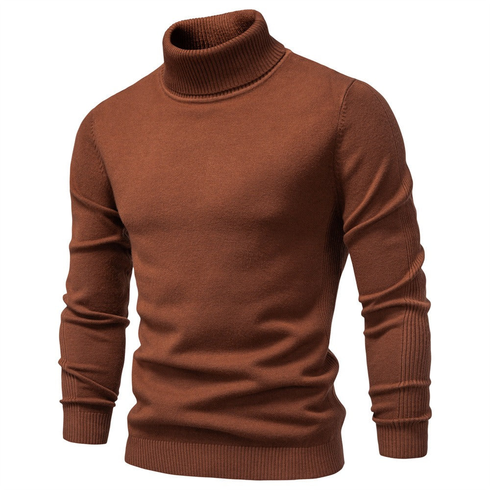 Men's Solid High Neck Knit Pullover