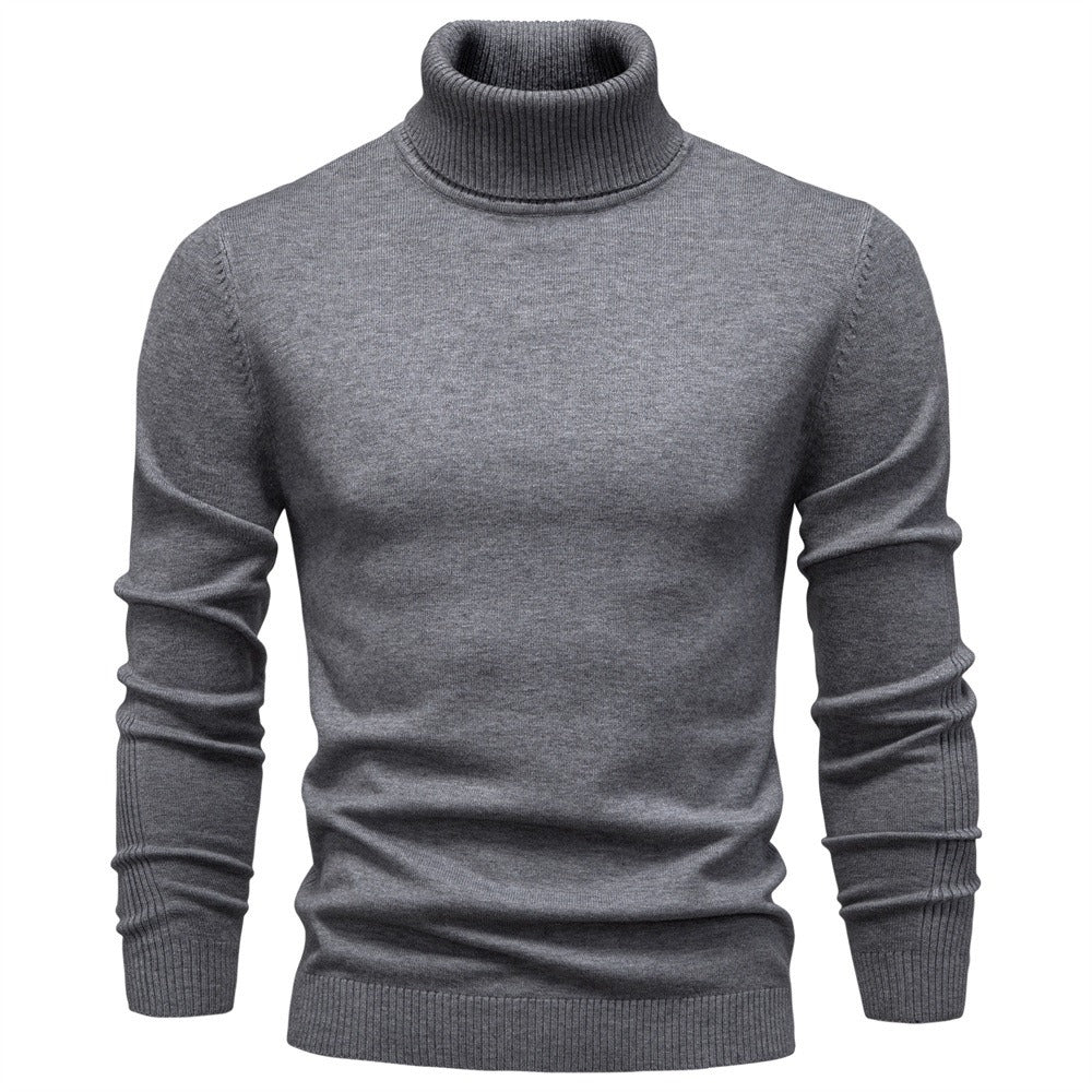 Men's Solid High Neck Knit Pullover