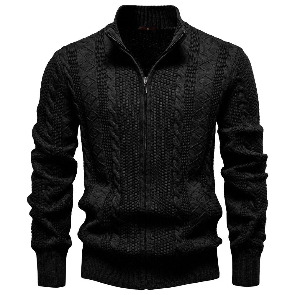 Men's Casual Textured Knit Full Zip Sweater