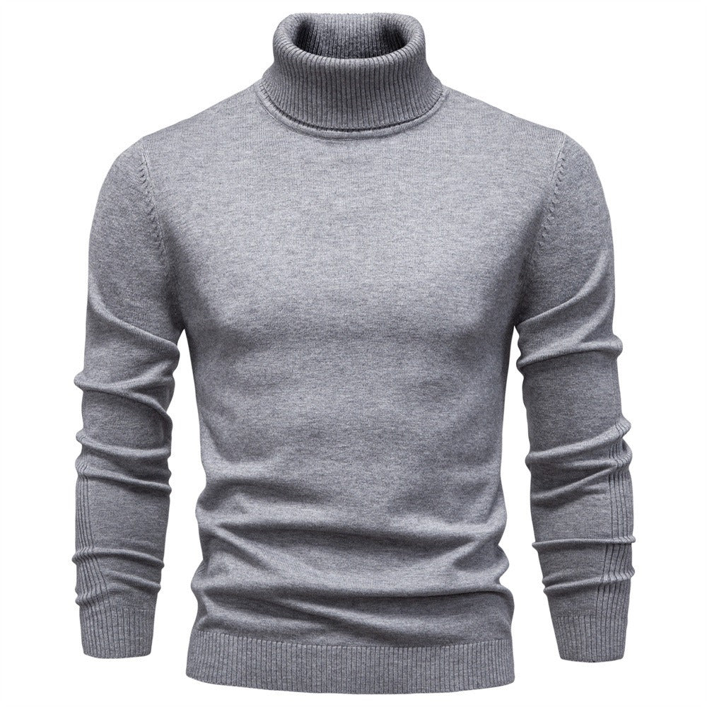 Men's Solid High Neck Knit Pullover