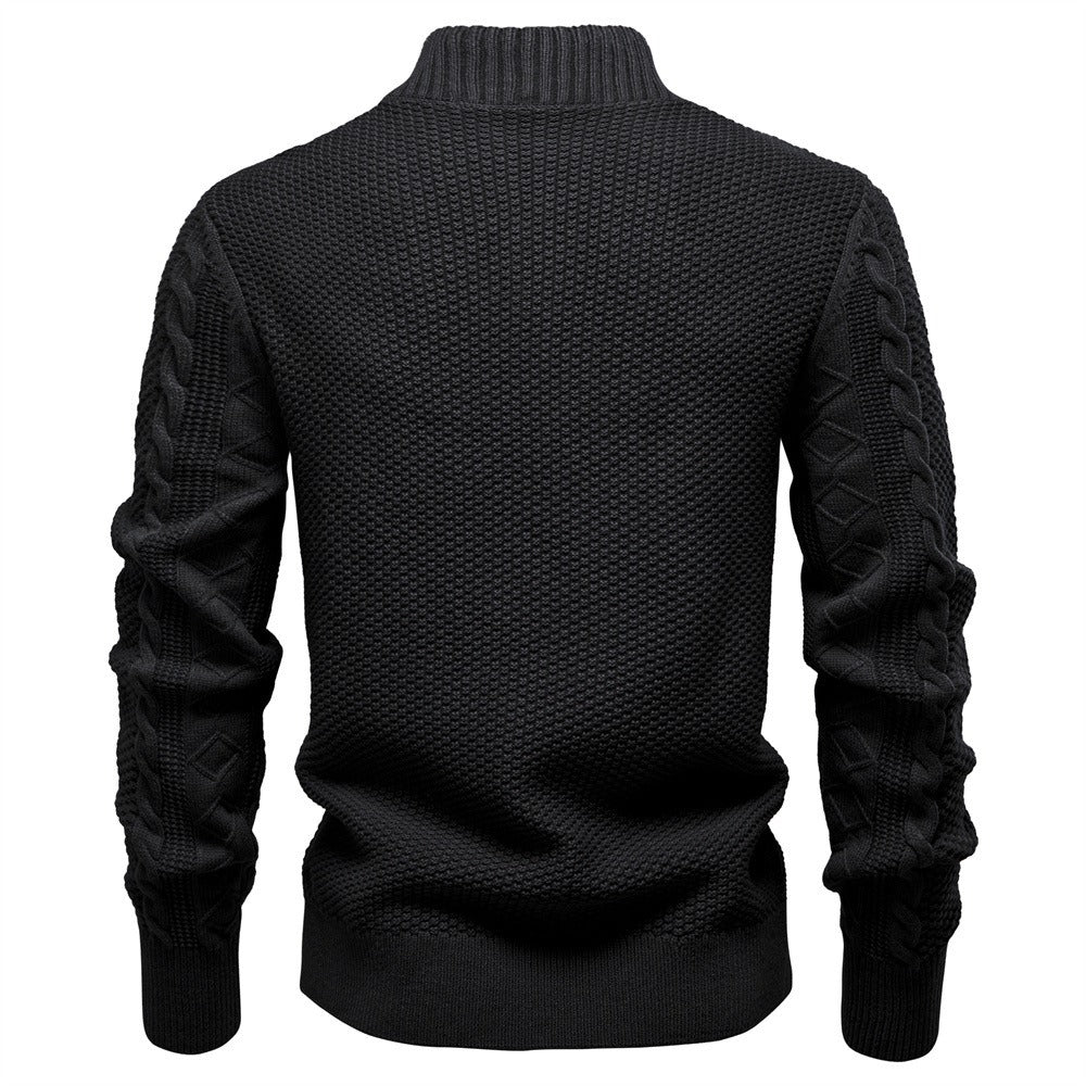 Men's Casual Textured Knit Full Zip Sweater