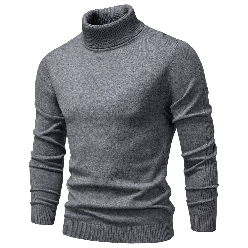 Men's Solid High Neck Knit Pullover
