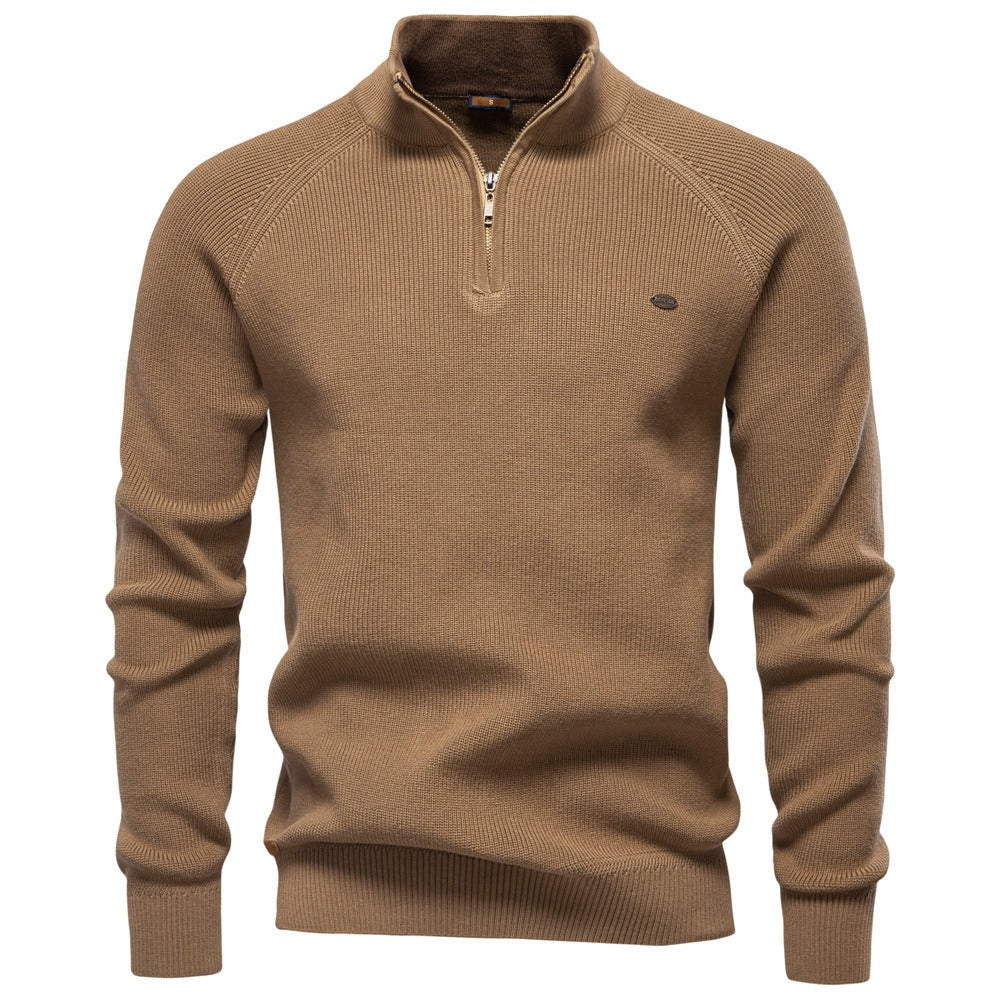 Men's Quarter Zip Ribbed Knit Sweater