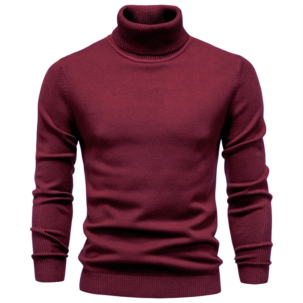 Men's Solid High Neck Knit Pullover