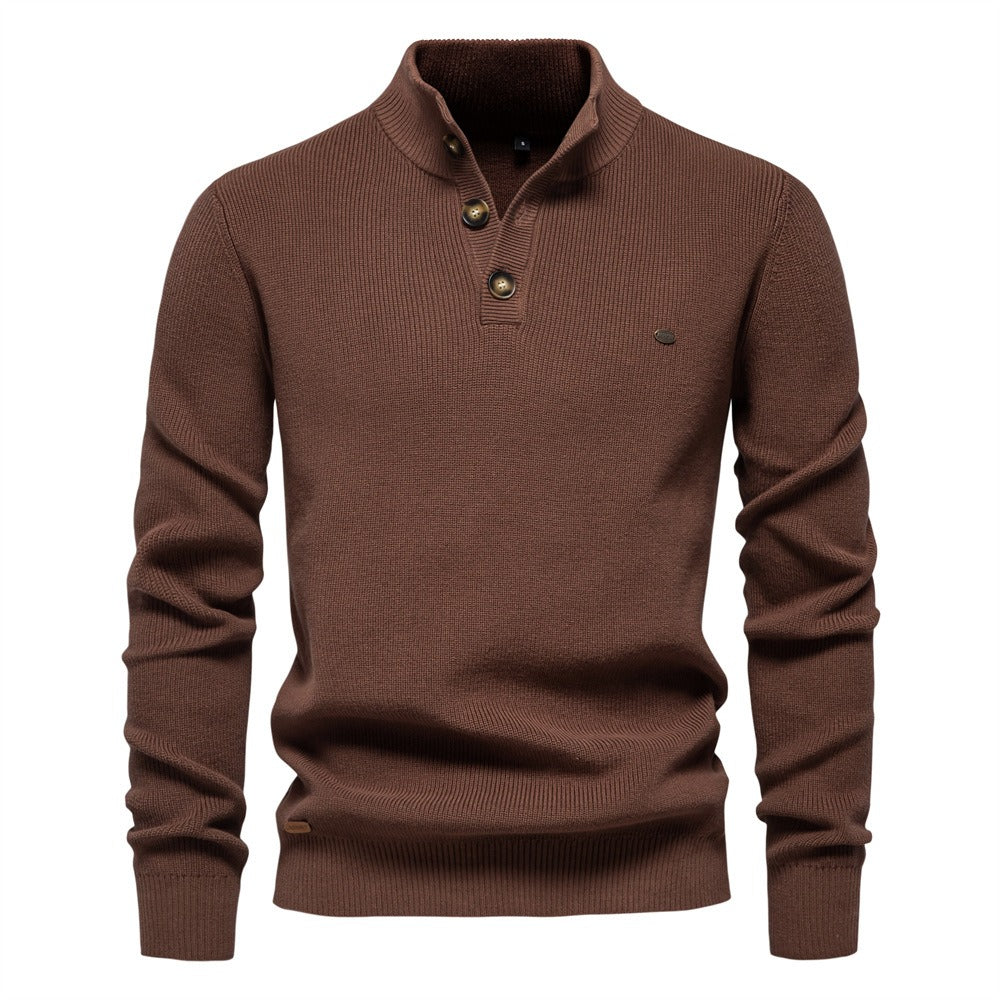 Men's Waffle Knit Button Neck Sweater