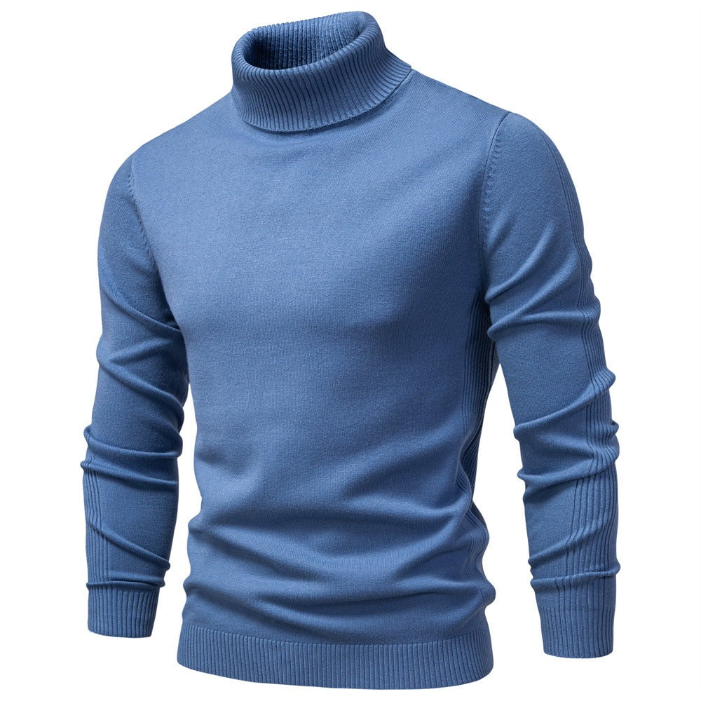 Men's Solid High Neck Knit Pullover