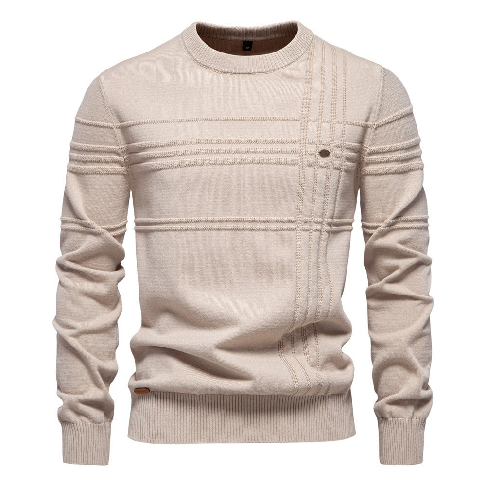 Men's Textured Stripe Crew Neck Knit Sweater