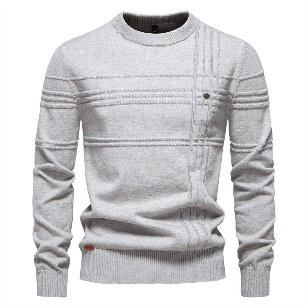 Men's Textured Stripe Crew Neck Knit Sweater