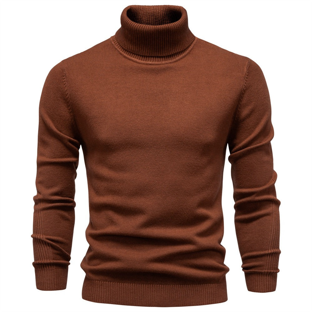Men's Solid High Neck Knit Pullover