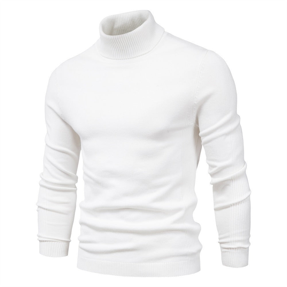 Men's Solid High Neck Knit Pullover