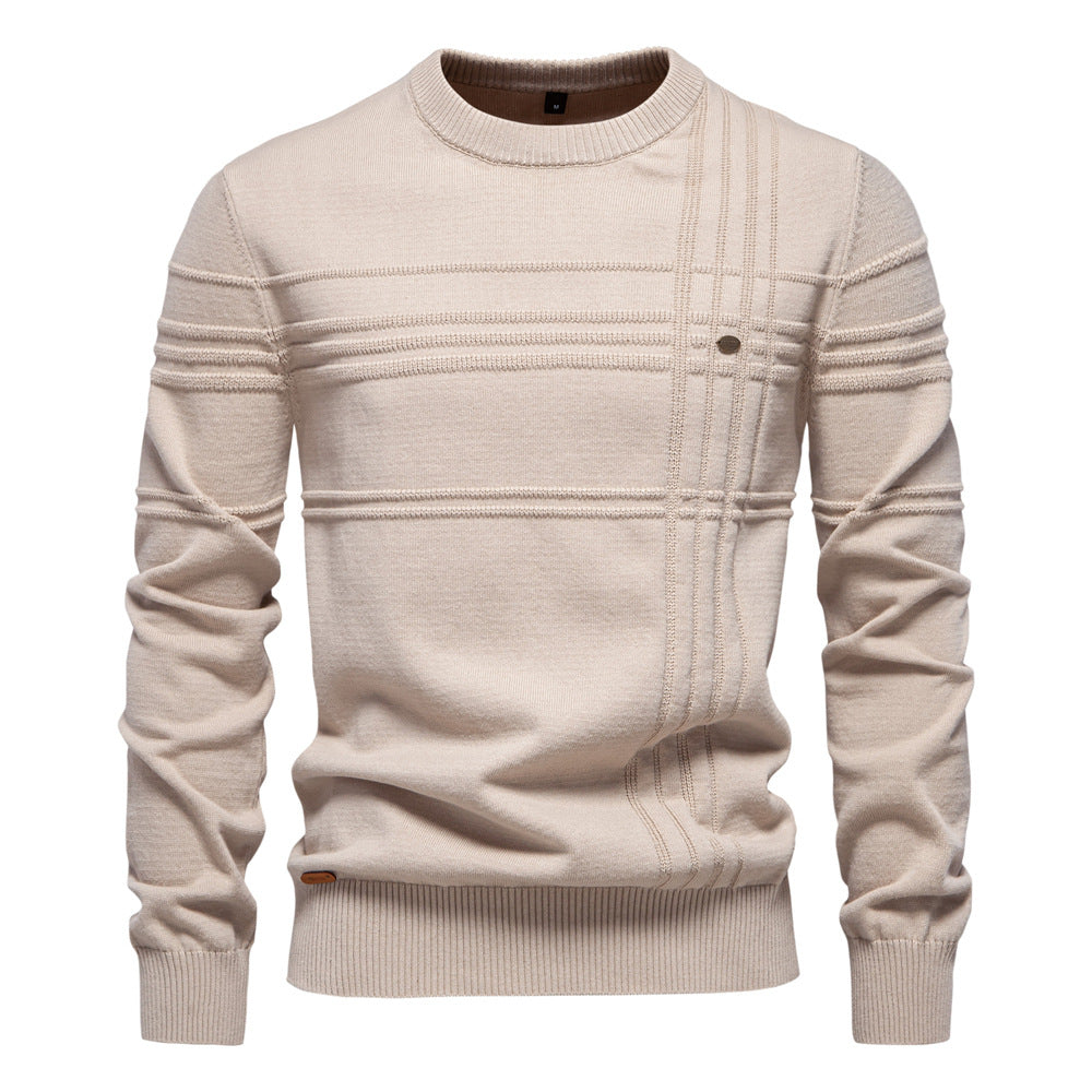 Men's Textured Stripe Crew Neck Knit Sweater