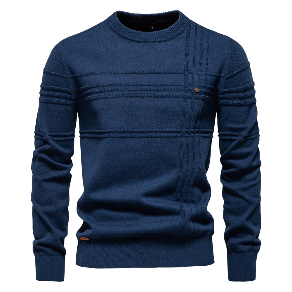 Men's Textured Stripe Crew Neck Knit Sweater