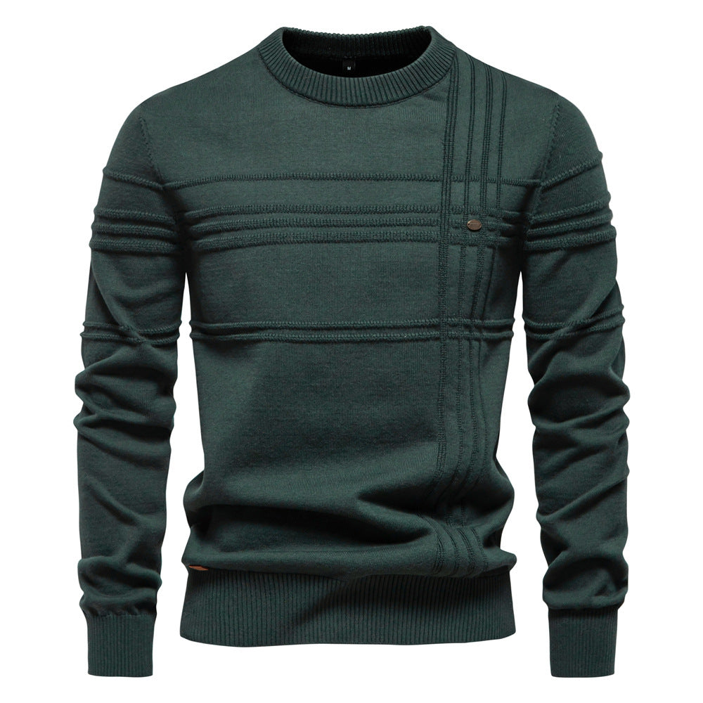 Men's Textured Stripe Crew Neck Knit Sweater