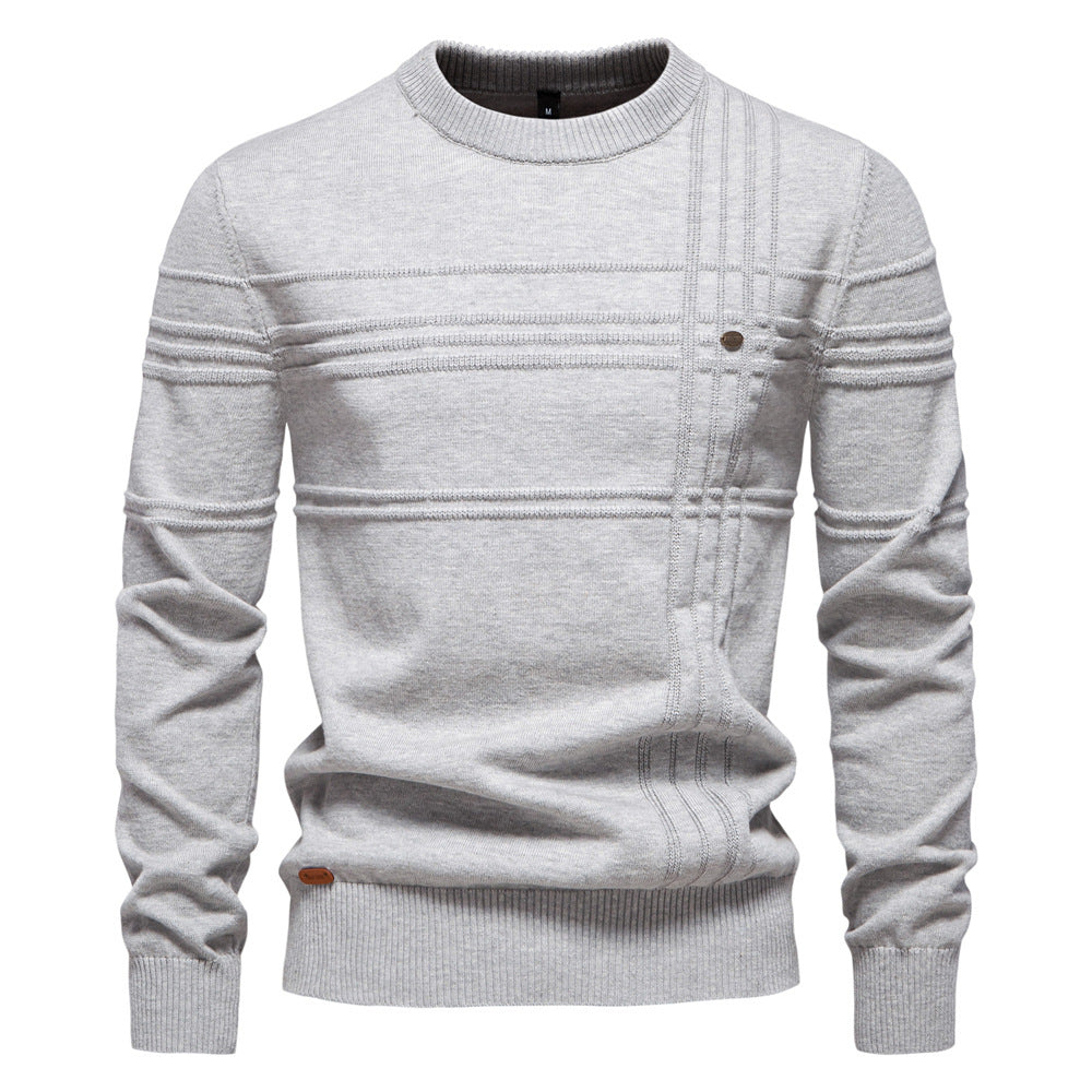 Men's Textured Stripe Crew Neck Knit Sweater
