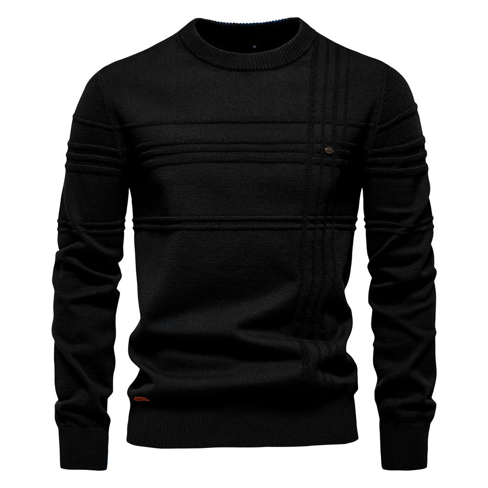 Men's Textured Stripe Crew Neck Knit Sweater