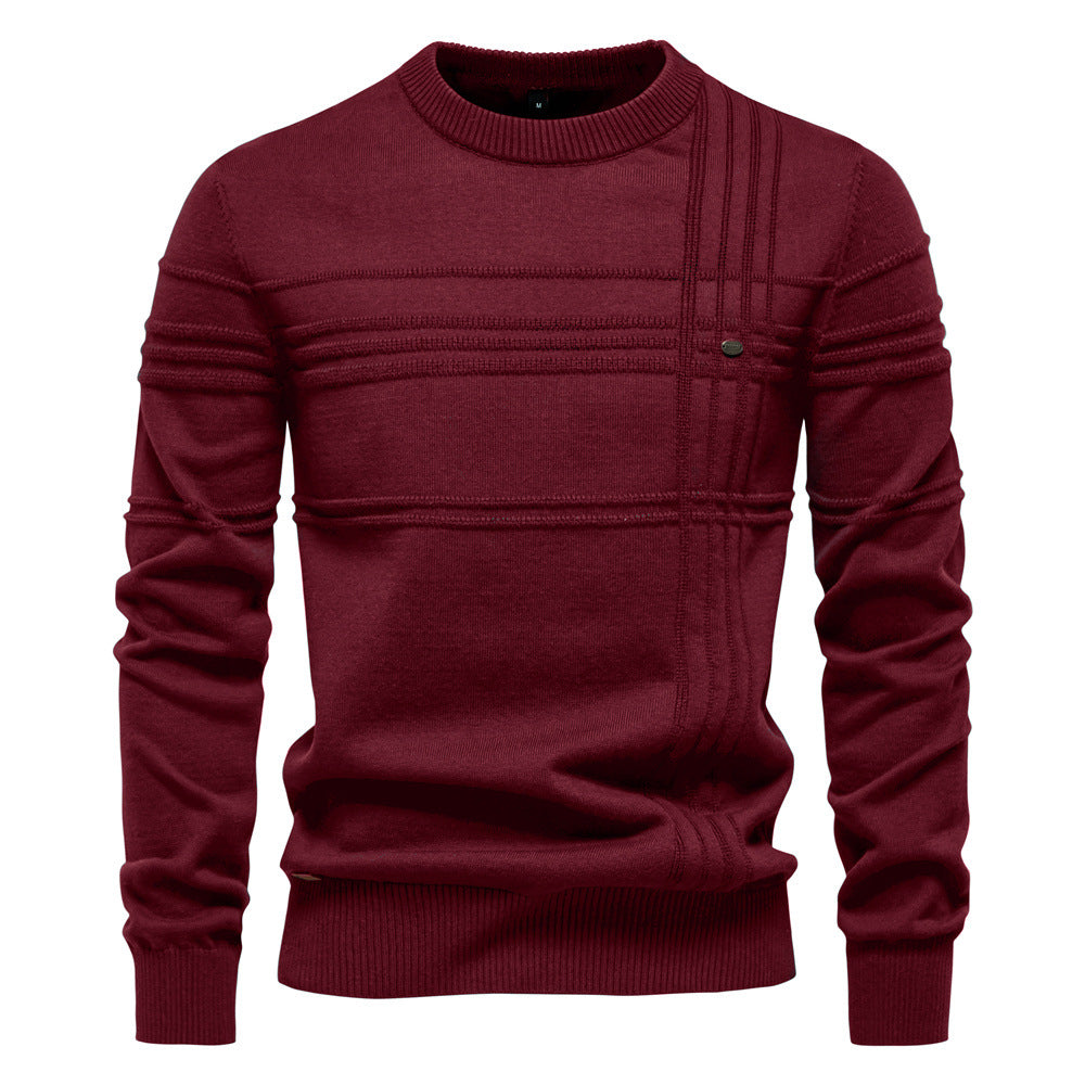 Men's Textured Stripe Crew Neck Knit Sweater