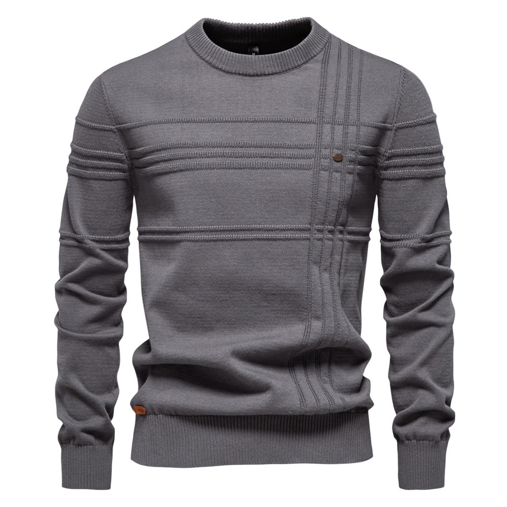 Men's Textured Stripe Crew Neck Knit Sweater