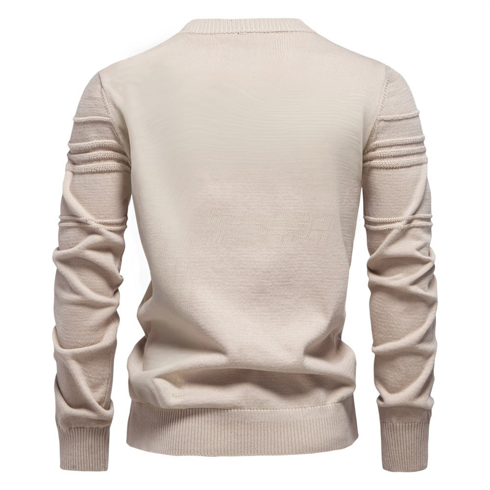 Men's Textured Stripe Crew Neck Knit Sweater
