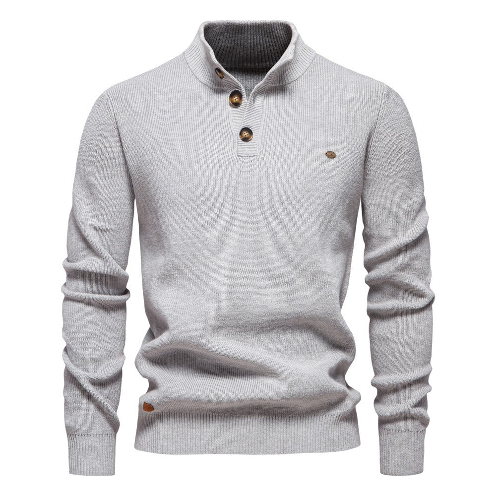 Men's Waffle Knit Button Neck Sweater