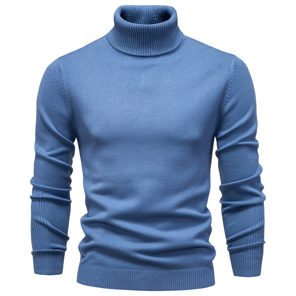Men's Solid High Neck Knit Pullover