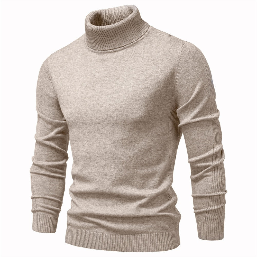 Men's Solid High Neck Knit Pullover