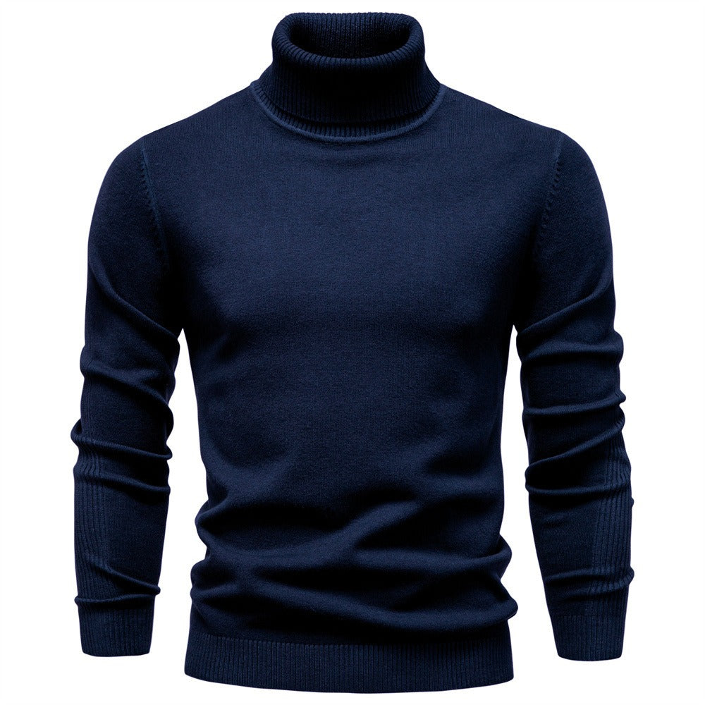 Men's Solid High Neck Knit Pullover