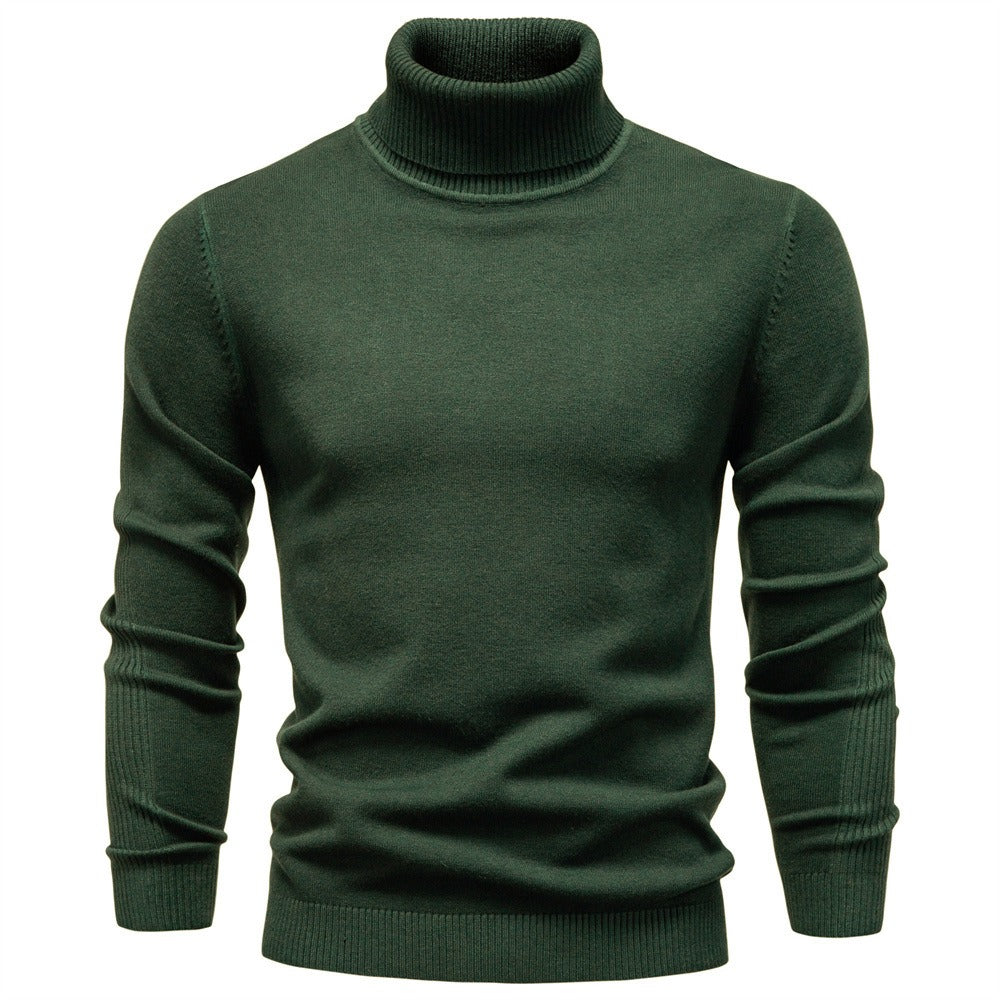 Men's Solid High Neck Knit Pullover