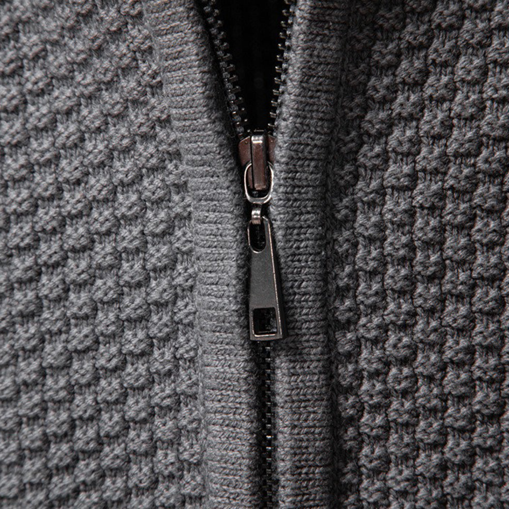 Men's Casual Textured Knit Full Zip Sweater