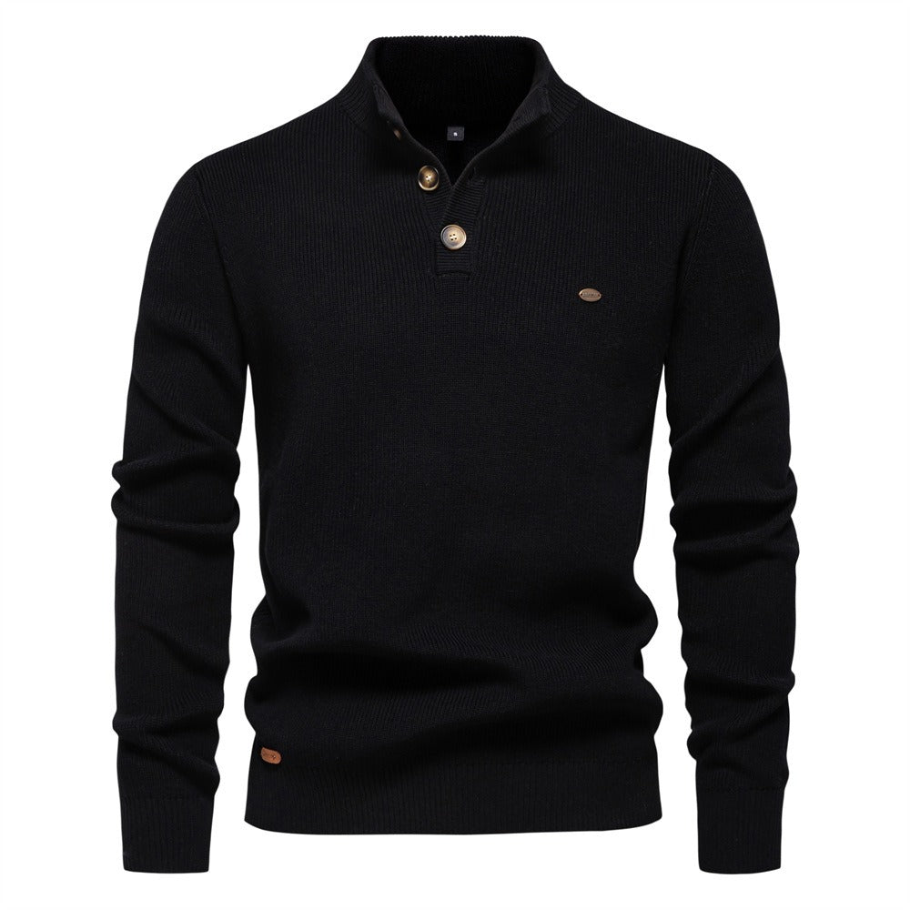 Men's Waffle Knit Button Neck Sweater