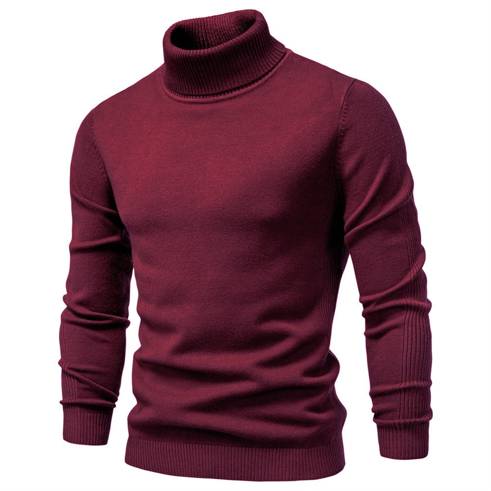 Men's Solid High Neck Knit Pullover
