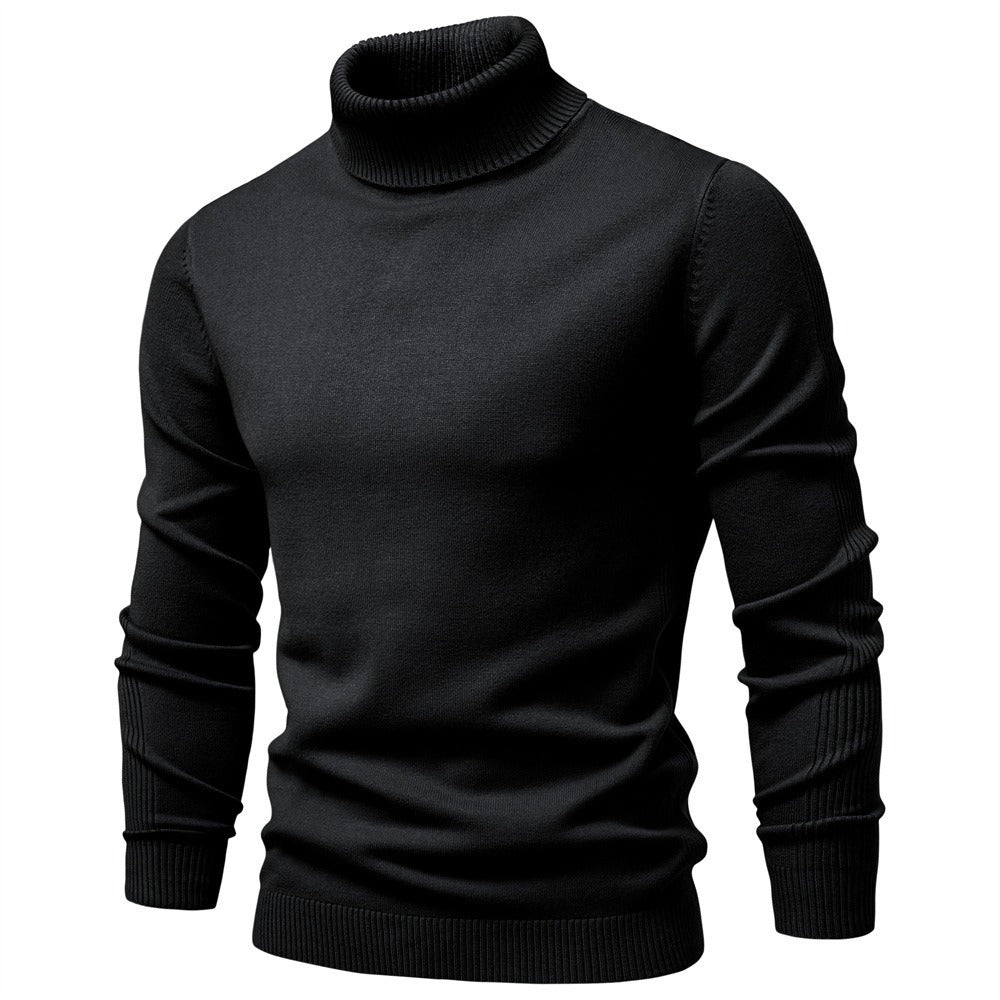 Men's Solid High Neck Knit Pullover