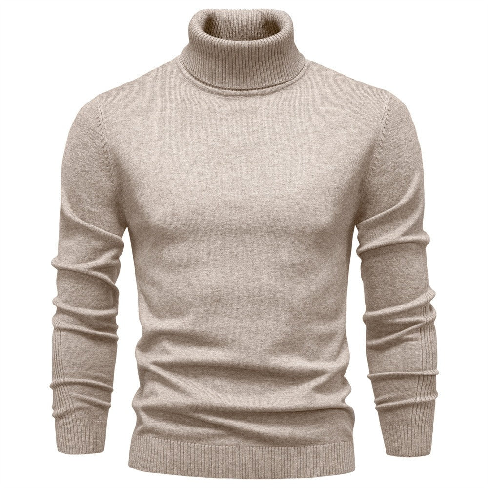 Men's Solid High Neck Knit Pullover