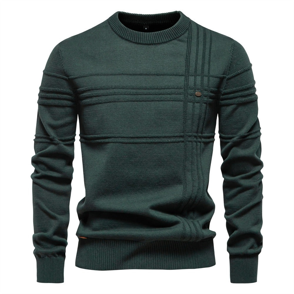 Men's Textured Stripe Crew Neck Knit Sweater