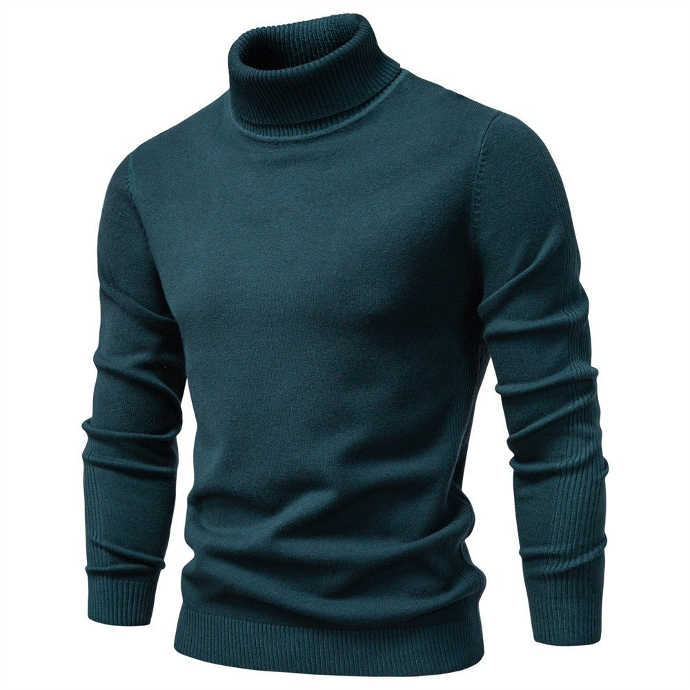 Men's Solid High Neck Knit Pullover