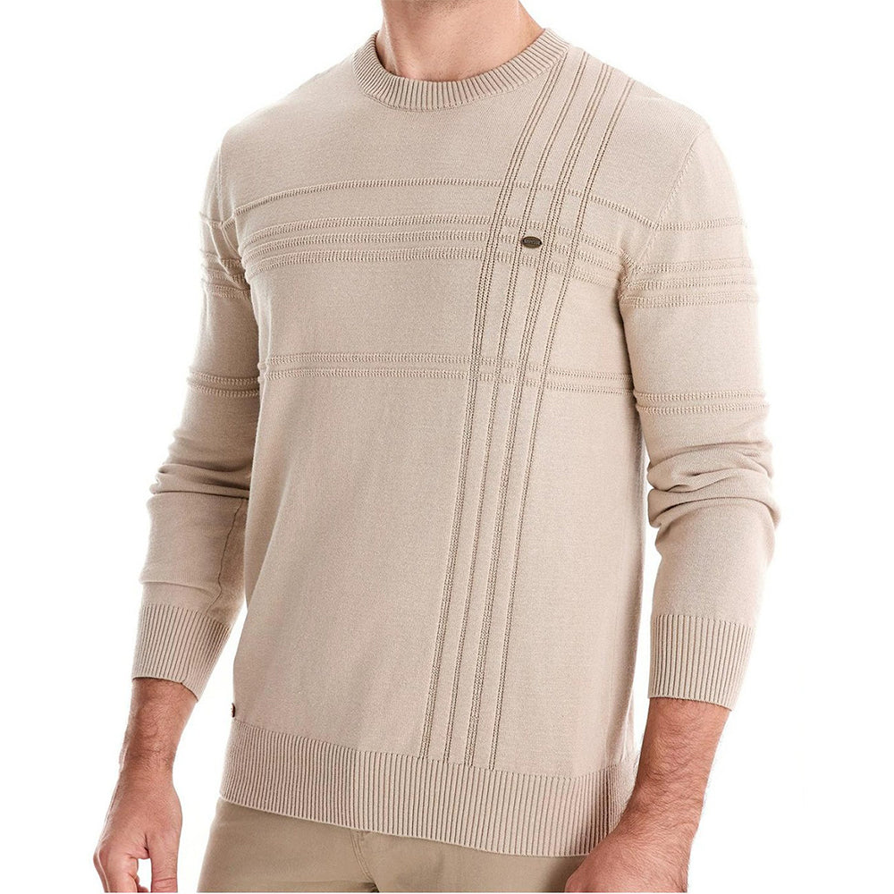 Men's Textured Stripe Crew Neck Knit Sweater