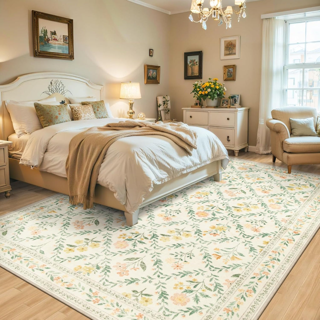 Beige Floral Area Rug