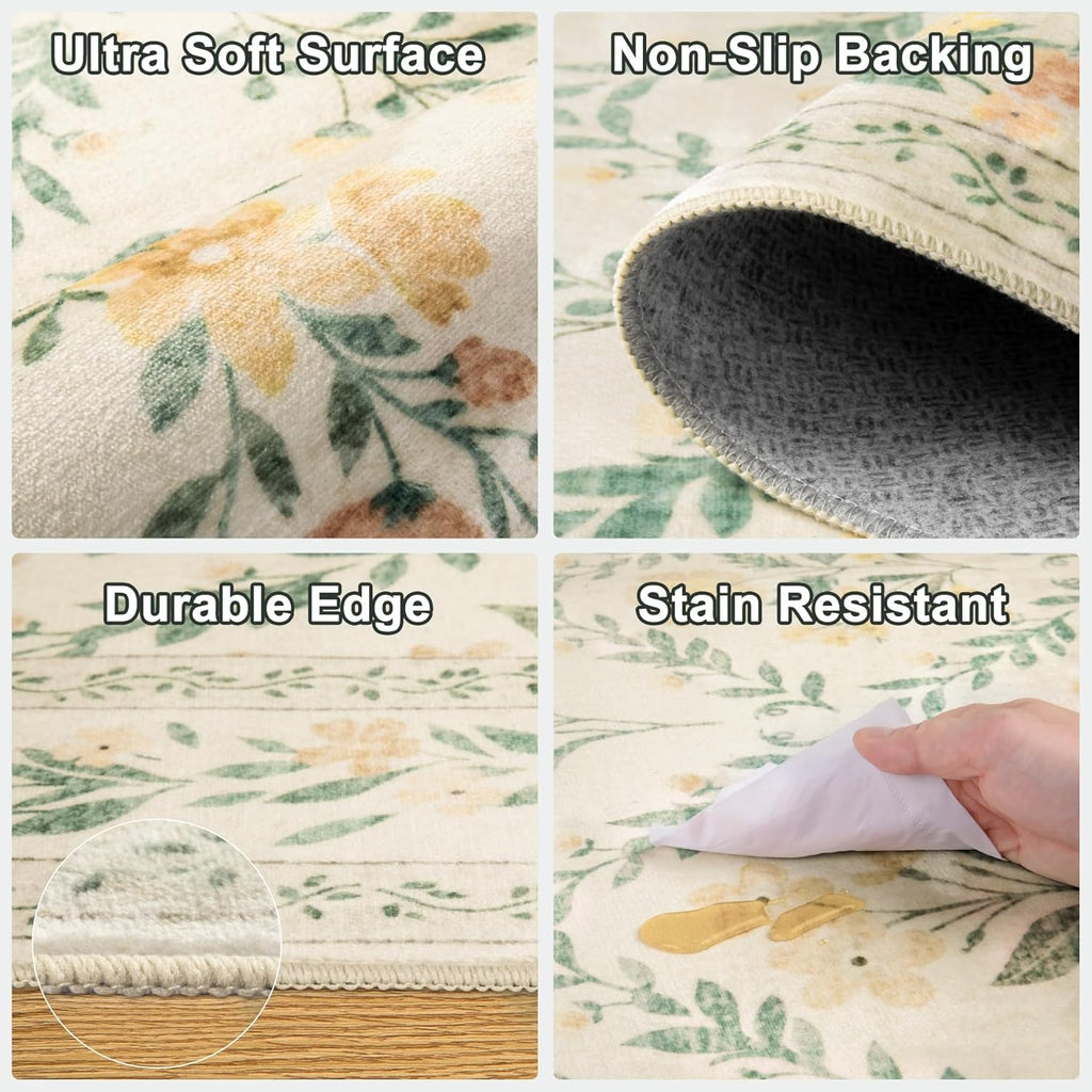 Beige Floral Area Rug